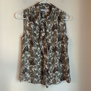 FRAME women 100% silk sleevless paisley button up mock neck top office size XS!